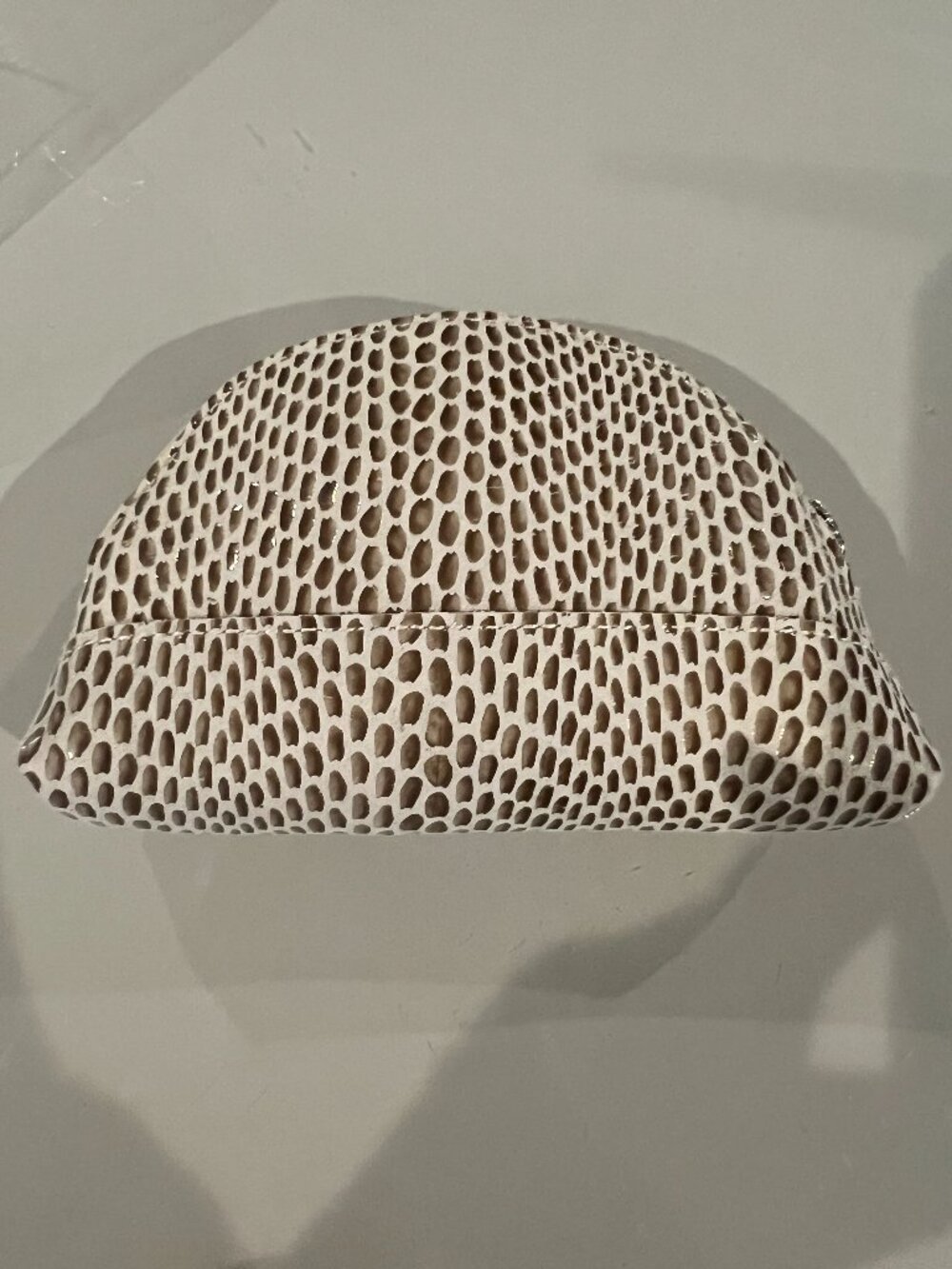 NWT Sorial New York Winter White Snake Embossed Leather Dome Coin Purse Case